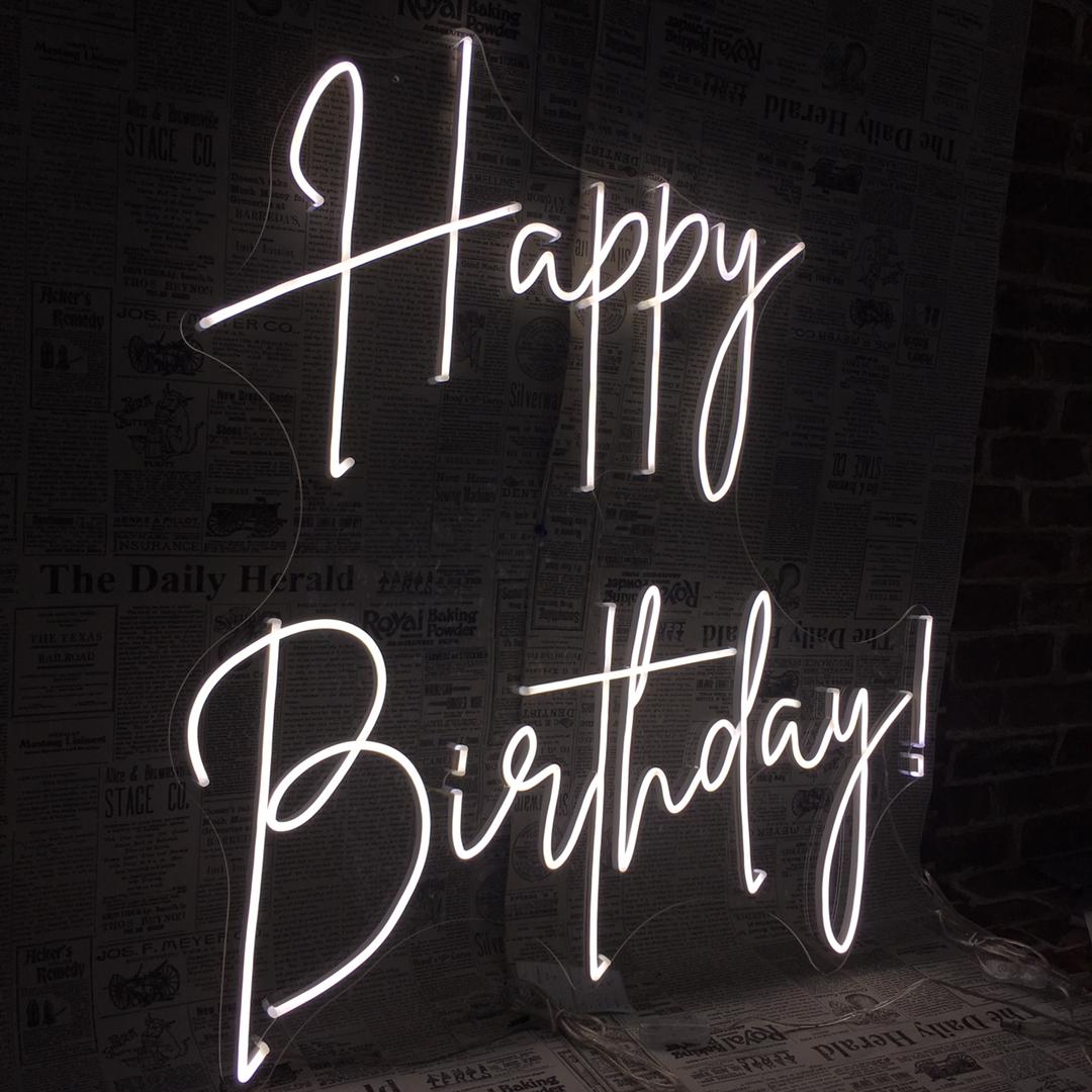 Happy Birthday Neon Double Line