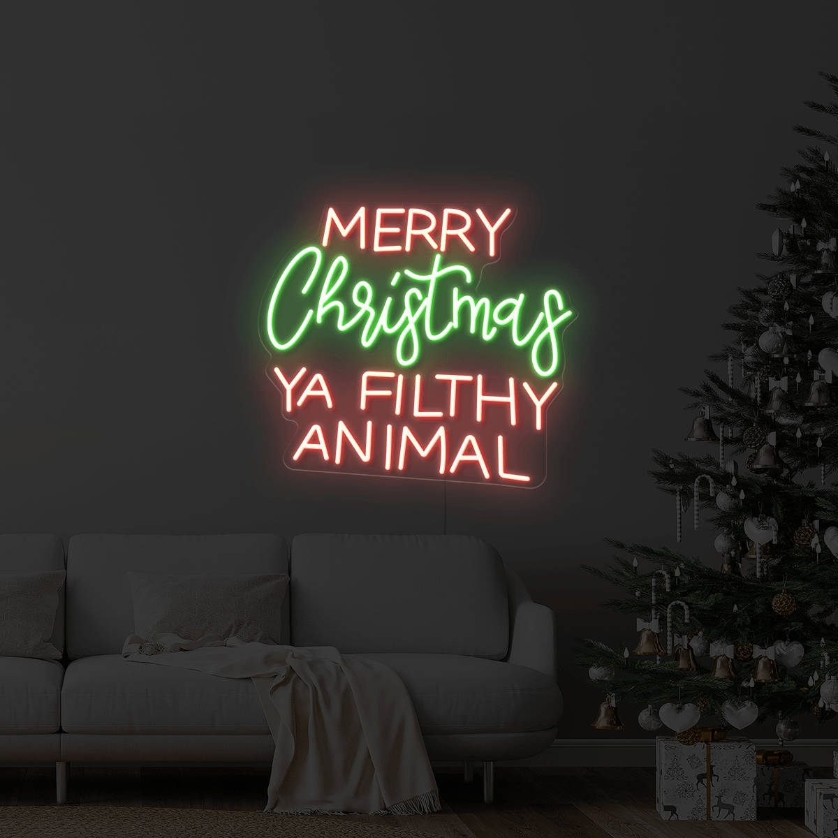 Merry Christmas Ya Filthy Animal LED Neon Sign