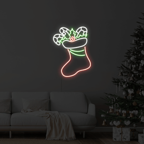 Christmas Stocking with Candy Canes LED Neon Sign