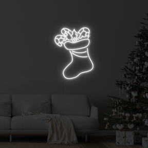 Christmas Stocking with Candy Canes LED Neon Sign